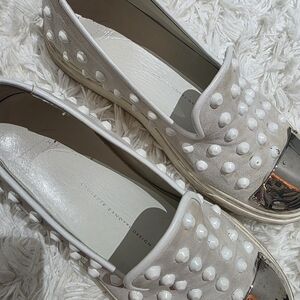 Giuseppe Zanotti White Studded Flats with Silver Accents